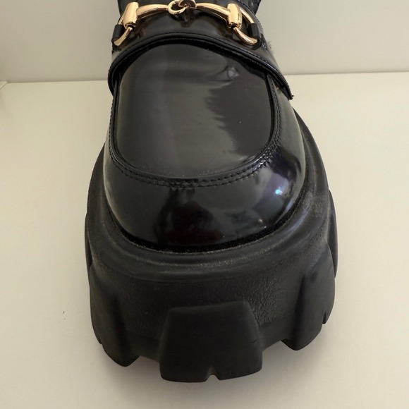 PRINCESS POLLY Black Patent Chunky Platform Loafers Size 7 Riley Loafer - Picture 6 of 9